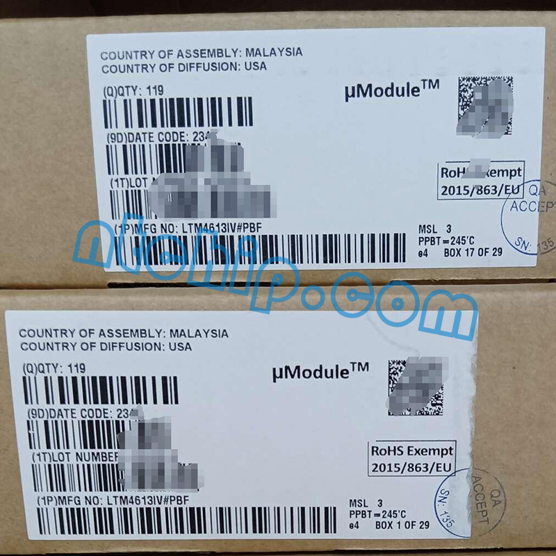Two boxes of LTM4613IV#PBF integrated circuit chips
